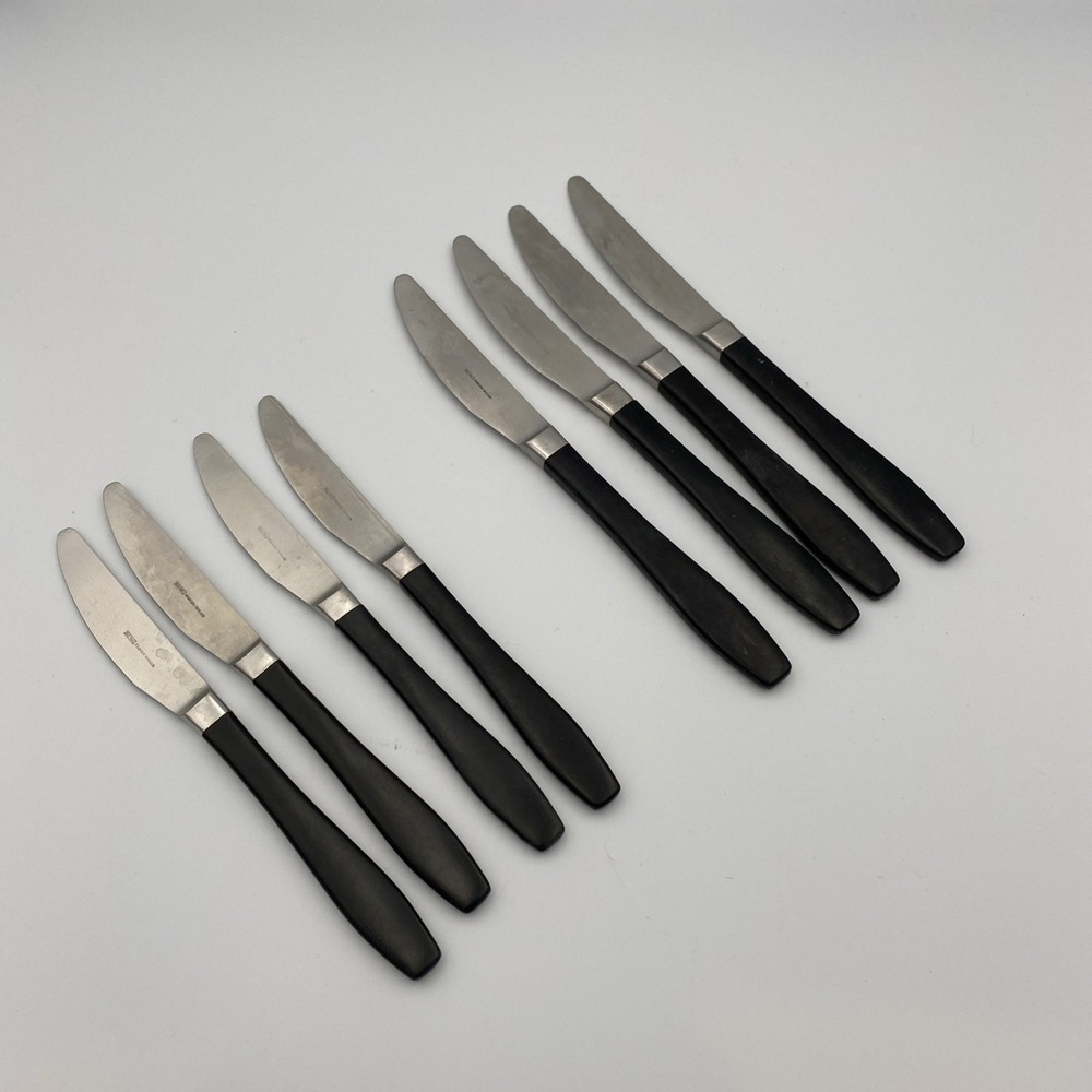 Old Hall Stainless England Knive‎ Set Of 8 - 2 Sizes Black Handle